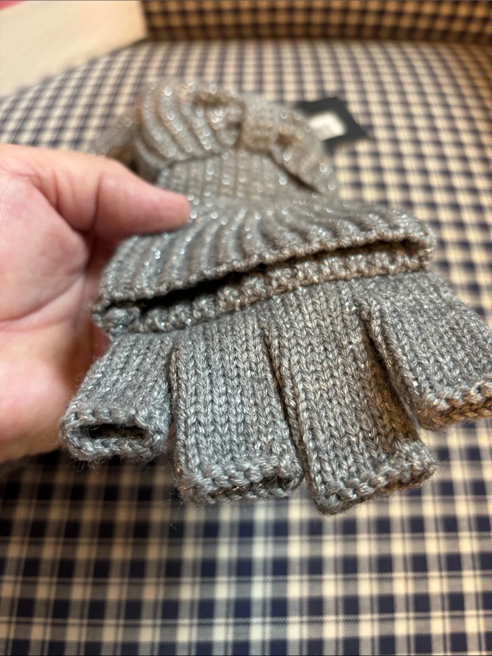 kate spade  Gray metallic Convertible Fingerless Bow Mittens